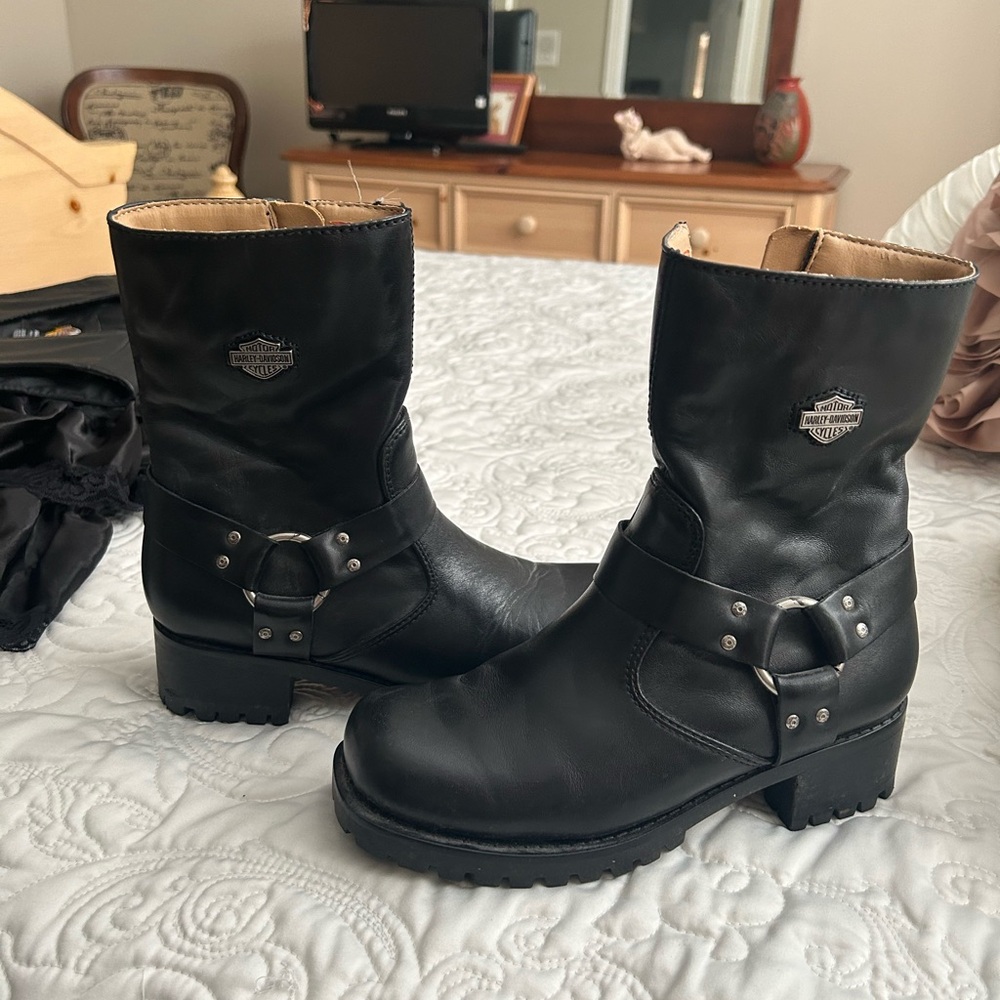 Harley-Davidson Black Moto Boots with Harness Detail